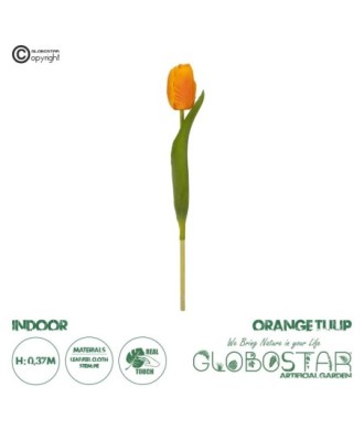 GloboStar® Artificial Garden ORANGE TULIP BRANCH 21202 Τεχνητό Διακοσμητικό Κλαδί Πορτοκαλί Τουλίπα Y37cm